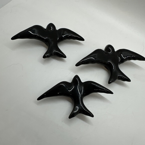 Other - Hand-Painted Set 3 Ceramic Swallows - Spain Casa Atlantica Wall Art Black New